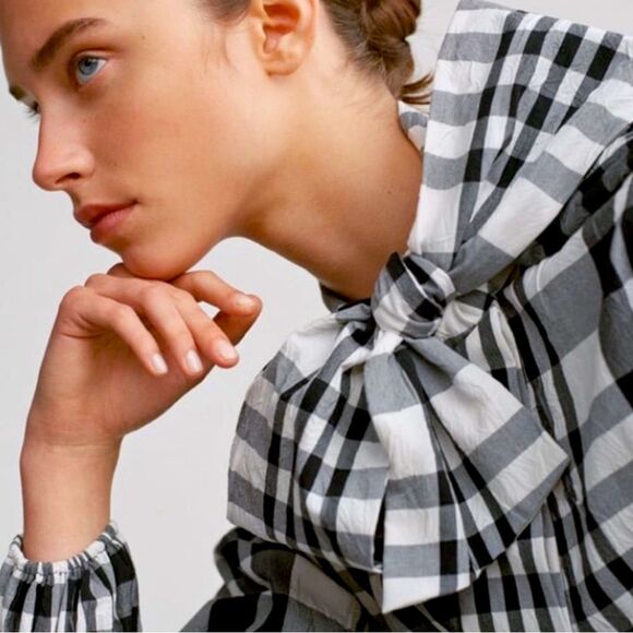 ZARA Plaid Set Skirt & Bow Neck Top Matching 2 Piece Size XS • BLOGGER FAVORITE - Picture 4 of 14